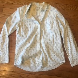 J crew white button down with black polka dots
